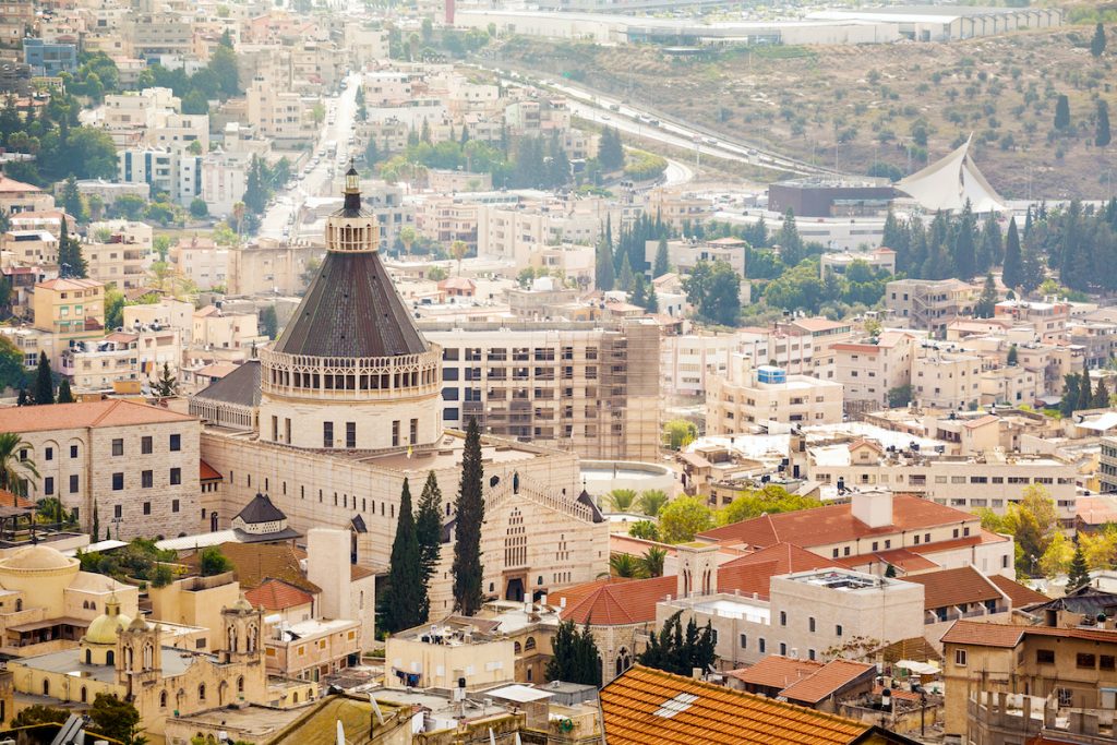 View of the Church of the Annunciation or the Basilica of the Annunciation in the city of Nazareth in Galilee northern Israel.